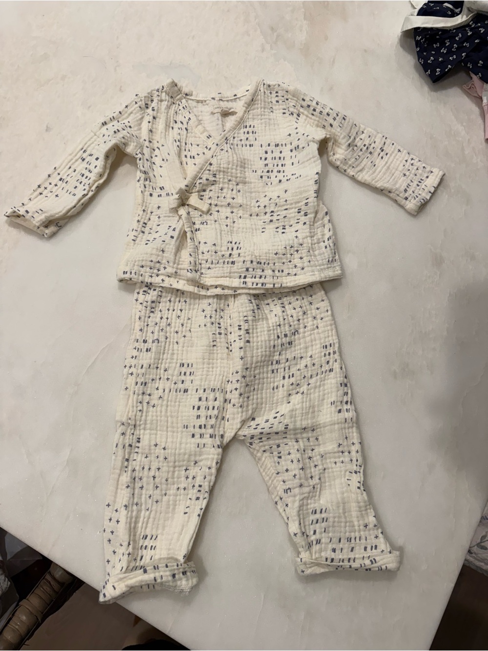 Cream and Navy Muslin Kids Set